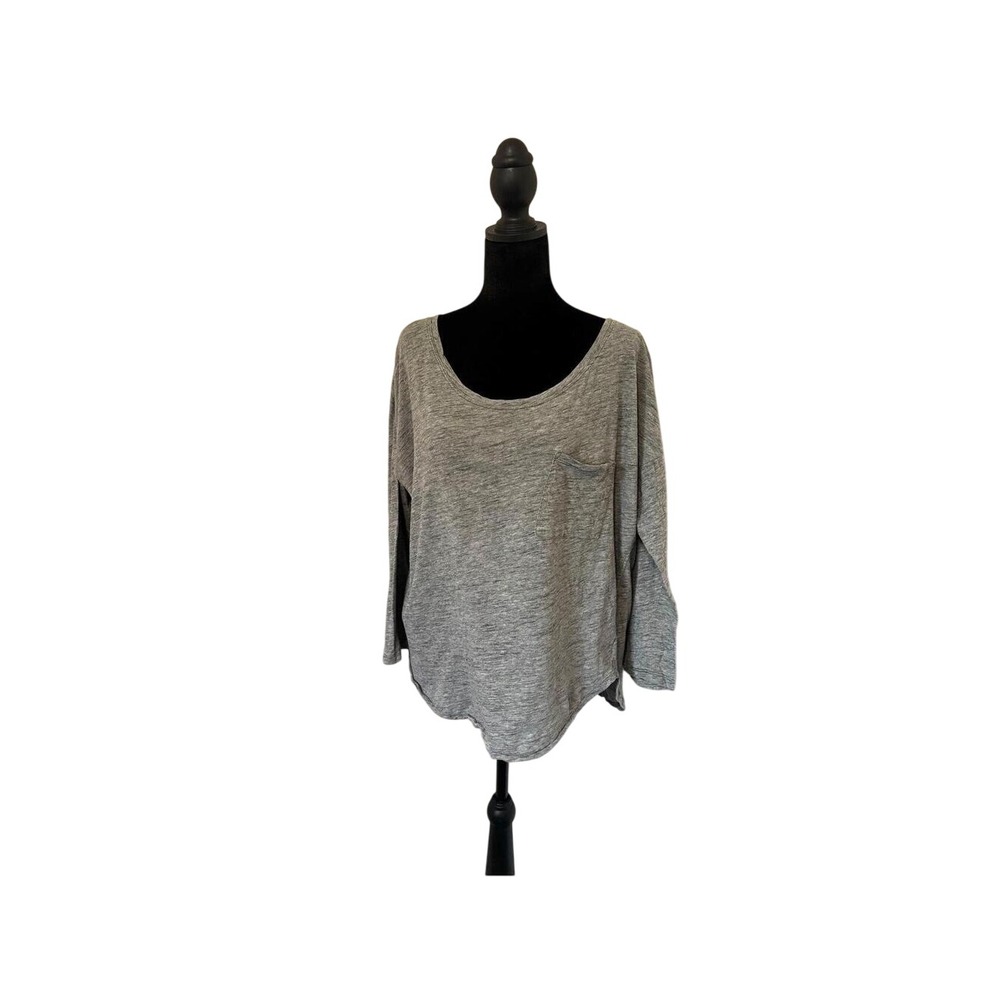 Gap Gray Long Sleeve Pocket Tee Scoop Neck Cotton Top Large